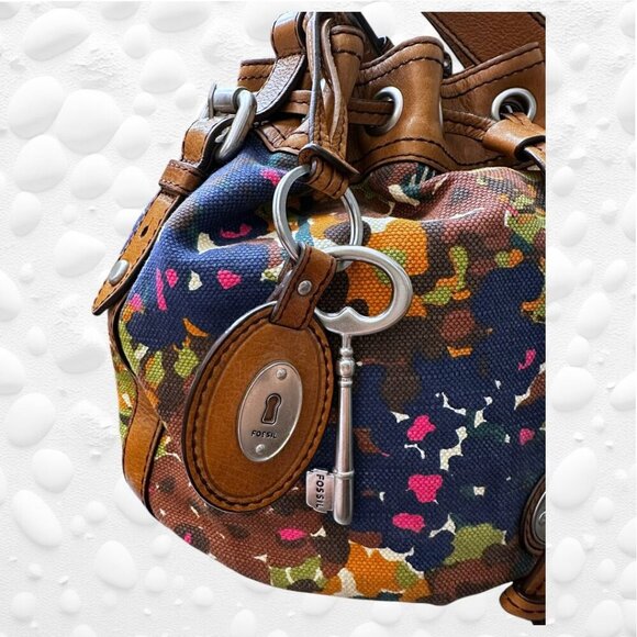 π Fossil MADDOX Drawstring Bucket Shoulder Bag Leather Trim - Fabulous Bag! - Picture 10 of 10